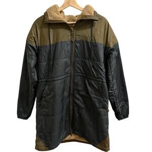 Columbia Flash Challenger Jacket Womens Small Black/Olive Sherpa Lined Long Coat